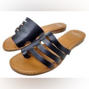 Franco Sarto the Gala Toe Ring Slide Black Leather Sandals 7M